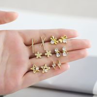 1 Pair Simple Style Flower Bee Lightning Plating Inlay Copper Zircon 18k Gold Plated Ear Studs main image 1