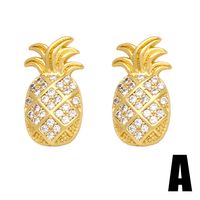 1 Pair Cute Sweet Heart Shape Pineapple Butterfly Plating Inlay Copper Zircon 18k Gold Plated Ear Studs main image 2