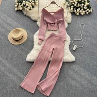 Date Street Women's Sexy Solid Color Spandex Polyester Knit Pants Sets Pants Sets sku image 5
