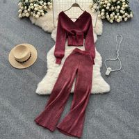 Date Street Women's Sexy Solid Color Spandex Polyester Knit Pants Sets Pants Sets sku image 9