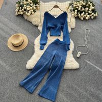 Date Street Women's Sexy Solid Color Spandex Polyester Knit Pants Sets Pants Sets sku image 13