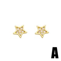1 Pair Simple Style Star Heart Shape Pineapple Plating Inlay Copper Zircon 18k Gold Plated Ear Studs main image 2