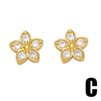 1 Pair Simple Style Star Heart Shape Pineapple Plating Inlay Copper Zircon 18k Gold Plated Ear Studs main image 5