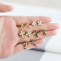 1 Pair Simple Style Cross Plating Inlay Copper Zircon 18k Gold Plated Ear Studs main image 1