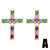 1 Pair Simple Style Cross Plating Inlay Copper Zircon 18k Gold Plated Ear Studs main image 6
