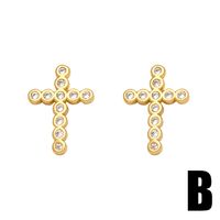 1 Pair Simple Style Cross Plating Inlay Copper Zircon 18k Gold Plated Ear Studs main image 7