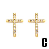 1 Pair Simple Style Cross Plating Inlay Copper Zircon 18k Gold Plated Ear Studs main image 4