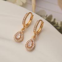 1 Pair Simple Style Commute Water Droplets Plating Inlay Copper Zircon 18k Gold Plated Drop Earrings main image 1