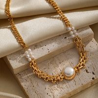 Simple Style Commute Round Copper Plating Inlay Freshwater Pearl 18k Gold Plated Pendant Necklace main image 1