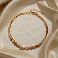 Simple Style Commute Round Copper Plating Inlay Freshwater Pearl 18k Gold Plated Pendant Necklace main image 5