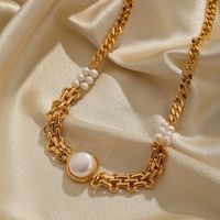 Simple Style Commute Round Copper Plating Inlay Freshwater Pearl 18k Gold Plated Pendant Necklace main image 2
