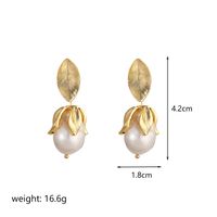 1 Pair Simple Style Leaf Plating Inlay Copper Pearl 18k Gold Plated Drop Earrings sku image 1