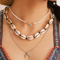 Fashion Geometric Circle Water Drop Horns Moon Hollow World Map Long Three-layer Necklace Clavicle Chain sku image 18