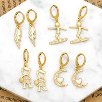 1 Pair Simple Style Cartoon Character Lightning Plating Inlay Copper Zircon 18k Gold Plated Drop Earrings main image 1