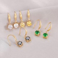 1 Pair Simple Style Round Plating Inlay Stainless Steel Zircon 14k Gold Plated Drop Earrings main image 3