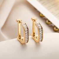 1 Pair Simple Style Commute Square Plating Inlay Copper Zircon 18k Gold Plated Earrings sku image 1
