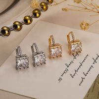 1 Pair Simple Style Commute Square Plating Inlay Copper Zircon 18k Gold Plated Hoop Earrings main image 3