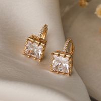 1 Pair Simple Style Commute Square Plating Inlay Copper Zircon 18k Gold Plated Hoop Earrings main image 1