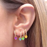 1 Paire À La Française Sucré Forme De Cœur Le Cuivre Émail Placage Incruster Zircon Plaqué Or Boucles D'oreilles main image 2