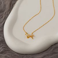 Sweet Bow Knot Titanium Steel Copper Plating Inlay Opal Zircon Necklace 1 Piece main image 5