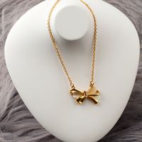 Sweet Bow Knot Titanium Steel Copper Plating Inlay Opal Zircon Necklace 1 Piece main image 2
