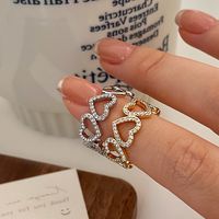 Sweet Heart Shape Copper Plating Hollow Out Inlay Zircon Open Rings 1 Piece main image 1