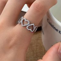 Sweet Heart Shape Copper Plating Hollow Out Inlay Zircon Open Rings 1 Piece main image 3