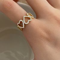 Sweet Heart Shape Copper Plating Hollow Out Inlay Zircon Open Rings 1 Piece main image 5