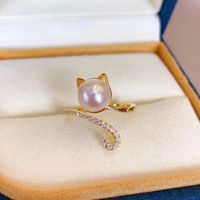 Elegant Cat Freshwater Pearl Inlay Artificial Gemstones Rings main image 2