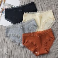 Solid Color Comfort Breathable Anti-seam Lace Mid Waist Briefs Panties main image 6