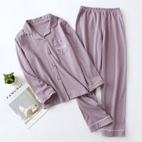 Home Unisex Casual Simple Style Solid Color Cotton Pants Sets Pajama Sets sku image 1