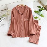 Home Unisex Casual Simple Style Solid Color Cotton Pants Sets Pajama Sets sku image 11