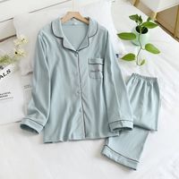 Home Unisex Casual Simple Style Solid Color Cotton Pants Sets Pajama Sets sku image 13