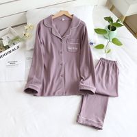 Home Unisex Casual Simple Style Solid Color Cotton Pants Sets Pajama Sets main image 3