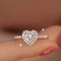 Lady Heart Shape Copper Inlay Moissanite Open Rings main image 1