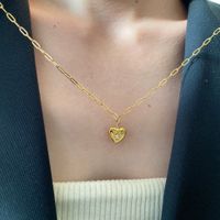 Sweet Heart Shape Titanium Steel Plating Inlay Artificial Gemstones 18k Gold Plated Necklace main image 5