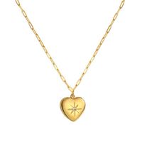 Sweet Heart Shape Titanium Steel Plating Inlay Artificial Gemstones 18k Gold Plated Necklace main image 4