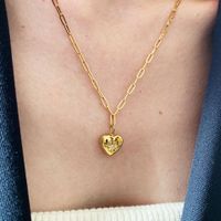 Sweet Heart Shape Titanium Steel Plating Inlay Artificial Gemstones 18k Gold Plated Necklace main image 2