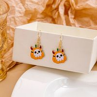1 Pair Cute Pumpkin Spider Ghost Enamel Alloy Drop Earrings sku image 9