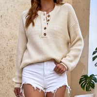 Women's Sweater Long Sleeve Sweaters & Cardigans Button Casual Solid Color sku image 3