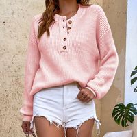 Women's Sweater Long Sleeve Sweaters & Cardigans Button Casual Solid Color sku image 10