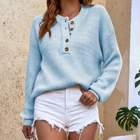 Women's Sweater Long Sleeve Sweaters & Cardigans Button Casual Solid Color sku image 6