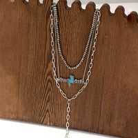 Hip-hop Retro Letter Beaded Metal Chain Inlay Turquoise Women's Three Layer Necklace main image 4