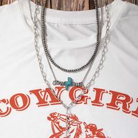 Hip-hop Retro Letter Beaded Metal Chain Inlay Turquoise Women's Three Layer Necklace main image 5