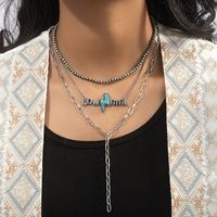 Hip-hop Retro Letter Beaded Metal Chain Inlay Turquoise Women's Three Layer Necklace main image 6