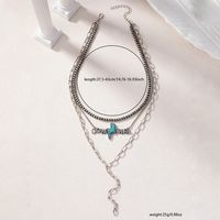 Hip-hop Retro Letter Beaded Metal Chain Inlay Turquoise Women's Three Layer Necklace main image 2