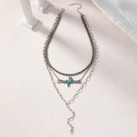 Hip-hop Retro Letter Beaded Metal Chain Inlay Turquoise Women's Three Layer Necklace main image 3
