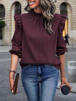 Women's Blouse Long Sleeve Blouses Lettuce Trim Elegant Solid Color main image 5
