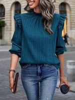 Women's Blouse Long Sleeve Blouses Lettuce Trim Elegant Solid Color sku image 15