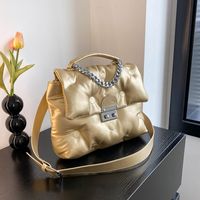 Women's Medium Pu Leather Solid Color Preppy Style Chain Square Lock Clasp Crossbody Bag sku image 2